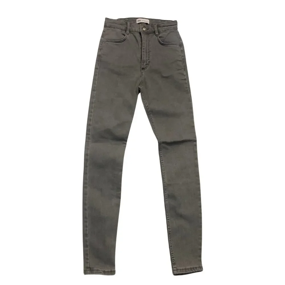 2/$30 ZARA High Waist Washed Out Gray Grey Skinny Jeans 2 Stretch Denim Rocker